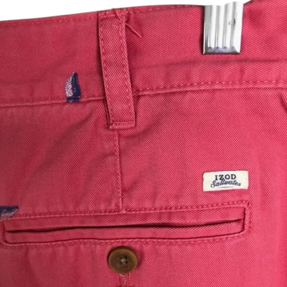 Izod Saltwater Chino Short Mens‎ Size 32 Waist 16 Salmon Red Whale Print Preppy